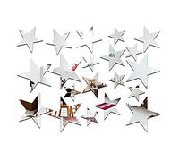 YJFY 20 Piezas 3D Decorativas Pegatinas DIY Espejo de Acrílico Espejo Pegatina de Pared Adornos Estrella Combinación para Salón Dormitorio Hogar Oficina Armario Pared Decoración-3 Tamaños (Plata)