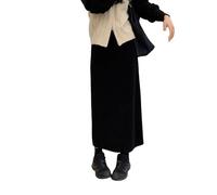 YJHLY Falda Vestido De Pana En Forma De A Vestido De Mujer Otoño E Invierno Sobrepeso Cintura Alta Tubo Recto Vestido Largo Sólido-Black-XL
