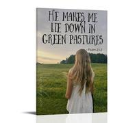 YJJECP Póster decorativo de pared con texto en inglés «He Makes Me Lie Down in Green Pastures», impermeable, moderno, impresión para el hogar, lugar de trabajo, arte de pared fácil de instalar, estilo