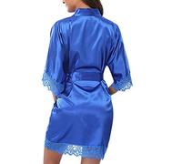 YJLX Bata de satén corto para mujer, bata de sauna, bata corta para mujer, kimono sexy, albornoz de encaje ligero, ropa de dormir de seda, regalo de boda para mujeres, para dama de honor, boda,