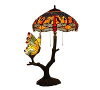 Yjmgrowing Lámpara de Mesa Tiffany Style Dragonfly 4-Light Butterfly Stained Glass Desk Reading Lights, 16-Inch Antique Bedside Lighting Litture for Living Room Bedroom Cafe Bar,A