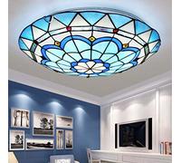 Yjmgrowing Lámpara de Techo LED para Entrada,Lámparas de Techo de Montaje a RAS de Vidrio Coloreado Estilo Tiffany Iluminación del Pasillo del Corredor Azul mediterráneo,Chip LED, Luz Tricolor,40cm