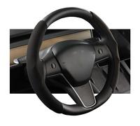 YJMOTOR Funda Decorativa para Volante Tesla Model Y, Compatible con el Modelo 3, Funda de Gamuza para Volante, protección Interior, función de Agarre Antideslizante, Accesorios, 2 Unidades (Negro)