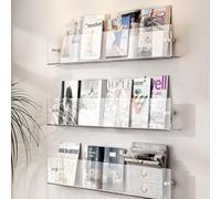 yjnhxns 3 Packs Clear Acrylic Floating Shelves, Acrylic Magazine File Holder, Hanging Bookshelf Magazine Rack Literature Storage Rack for Waiting Room, Living Room, Office(Orange,80cm)