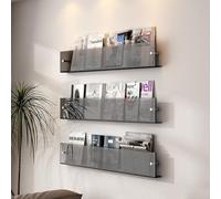 yjnhxns 3 Packs Floating Wall Mounted Shelves, Acrylic Magazine Holder, Clear Brochure Wall Mount, for Waiting Room, Exhibitions Office Retail Store Display(Light gray,90cm)