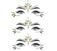 YJSDDNTY 3 tatuajes de cara dorada, kit de cara con piedras brillantes, perfecto para niños y adultos en carnaval, Halloween, bodas, fiestas en la piscina y más, reutilizable y respetuoso con la piel