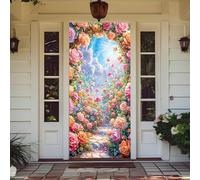 YJSZY Cubierta De Puerta,90 X 210cm,DecoracióN De Puerta Delantera,Ubierta EláStica Door Cover,Letrero De Porche,Suministros De Fiesta para El Hogar Primavera/Verano/OtoñO/Invierno (Flor)