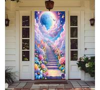 YJSZY EláStica Fundas Decorativas para Puerta con Morado Azul Cielo Estrellado para Interiores Y Exteriores,Primavera,Verano,OtoñO,Invierno,Halloween,Navidad,DecoracióN del Hogar,90 X 210 Cm (Flor)