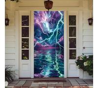YJSZY EláStica Fundas Decorativas para Puerta con Morado Azul Cielo Estrellado para Interiores Y Exteriores,Primavera,Verano,OtoñO,Invierno,Halloween,Navidad,DecoracióN del Hogar,90 X 210 Cm (Rayo)