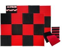 YJXVikra Paquete de 24 paneles acústicos, paneles de pared, paneles de sonido, utilizados para insonorización, paneles de espuma insonorizada para paredes (12 negros + 12 rojos)