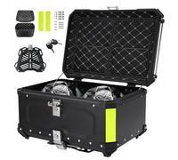 YJYAJIE Baúl Moto 65L Universal de Aluminio - Impermeable IP68, Cofre Trasero Antirrobo para 2 Cascos, con Desmontaje Rápido para la mayoría de Motos & Scooter