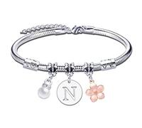 YJYJZX Pulsera de letras para regalo de mujer, niña, inicial, A-Z,regalos inspirados en Navidad, cumpleaños para mejores amigos, pulsera con letra inicial colgante para Mujer (N)