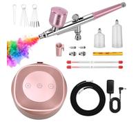 Ykall Kit de Aerógrafo Profesional con Compresor, Presión Ajustable 28/38/48 PSI, Boquillas 0.2/0.3/0.5 mm, Ideal para Uñas, Maquillaje, Pasteles, Tatuajes, Modelismo y Arte DIY (Rosa)