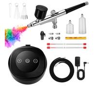 Ykall Kit de Aerógrafo Profesional con Compresor, Presión Ajustable 28/38/48 PSI, Boquillas 0.2/0.3/0.5 mm, Ideal para Uñas, Maquillaje, Pasteles, Tatuajes, Modelismo y Arte DIY (Negro)