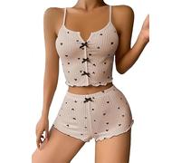 YKDLLF Conjunto de Pijama Mujer de Estar por Casa Pantalón Corto y Camisola Verano Ropa de Dormir Cómodo Femenina Superior Tirantes Elástico Lencería Set Conjuntos Mujer Verano Dos Piezas Ropa Casual