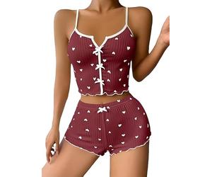 YKDLLF Conjunto de Pijama Mujer de Estar por Casa Pantalón Corto y Camisola Verano Ropa de Dormir Cómodo Femenina Superior Tirantes Elástico Lencería Set Conjuntos Mujer Verano Dos Piezas Ropa Casual
