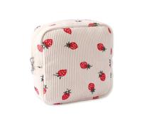 YKEBVPW Mini bolsa de maquillaje pequeña de pana de fresa acolchada para bolso, bonita bolsa de aseo portátil para viajes, mini lápiz labial y organizador de brillo de labios, pequeñas bolsas de