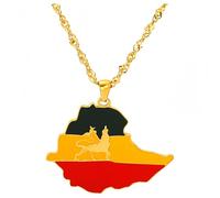 YKHBC Stainless Steel Africa Map Pendant Necklace for Women Men Hiphop Colorful Stainless Steel Map Pendant Necklace African Gift (Ethiopia)