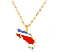 YKHBC Stainless Steel Africa Map Pendant Necklace for Women Men Hiphop Colorful Stainless Steel Map Pendant Necklace African Gift (Costa Rica)