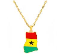 YKHBC Stainless Steel Africa Map Pendant Necklace for Women Men Hiphop Colorful Stainless Steel Map Pendant Necklace African Gift (Ghana)