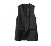 YKIOUTPDP Chaleco Traje Mujer,Chaleco Largo con Cuello En V para Mujer, Sin Mangas, Informal, Abierto Por Delante, Cruzado, para Oficina, Negocios, con Bolsillos, Talla L, Color Negro
