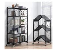 YKJGRTF Carrito de Almacenamiento, Carrito de Servicio Plegable de 2/3/4 Niveles, Carrito de Servicio con Ruedas de Acero y Bloqueo, Organizador de estantería móvil.(Black,2 Tier)