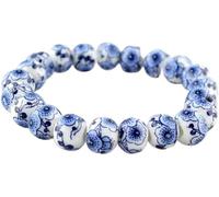 YKJGRTF Cuentas de oración, Pulseras Cuentas, Pulsera Porcelana Azul Tinta y Blanca con Estilo étnico Femenino, Elegante joyería cerámica for Regalo del día San Valentín, puño Yoga meditación(C)