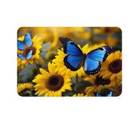 YKJJFVZ Alfombra de bienvenida con tela de franela con estampado de girasoles amarillos con mariposas azules para entrada interior y exterior