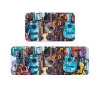 YKJJFVZ Alfombrillas de cocina con estampado de guitarras y acústicas de color para suelo, juego de alfombras de cocina, para varios espacios interiores y exteriores
