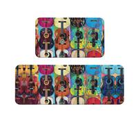 YKJJFVZ Alfombrillas de cocina con estampado de guitarras y acústicas de color para suelo, juego de alfombras de cocina, para varios espacios interiores y exteriores