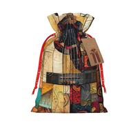 YKJJFVZ Art Guitar Pattern Print Versátil Drawstring Christmas Gift Bags,Material de yute,Bolsas de envoltura de Navidad,Bolsas de caramelo