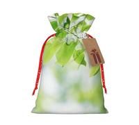 YKJJFVZ Blanco natural verde ramita impresión versátil cordón bolsas de regalo de Navidad, material de arpillera, bolsas de regalo de Navidad