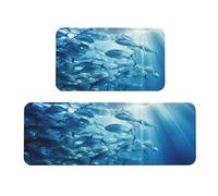 YKJJFVZ Blue Ocean - Juego de tapetes de cocina con estampado de peces subacuáticos para suelo, para varios espacios interiores y exteriores