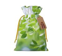 YKJJFVZ Bolsas de regalo con cordón de tamaño mediano con estampado de ramitas de vegetación natural, color blanco, bolsas de joyería para caramelos, regalos de boda, Navidad
