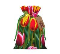 YKJJFVZ Bolsas de regalo con cordón de tamaño mediano con estampado de tulipanes rosas, bolsas de joyería para caramelos, recuerdos de boda, Navidad