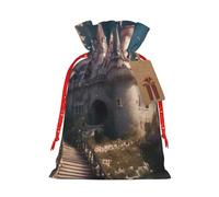 YKJJFVZ Dream-Like Fairy Tale Castle01 impresión multifunción Navidad regalo Bolsas con cordón, tela de yute, bolsas de caramelo