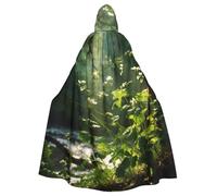 YKJJFVZ Flores silvestres pájaros hojas ramas imprimir villano Cosplay adulto Halloween brujas con capucha Cabo unisex traje de fiesta de terror mascarada