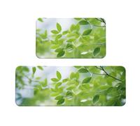 YKJJFVZ Juego de tapetes de cocina con estampado de ramitas verdes naturales blancas para suelo, juego de alfombras de cocina, para varios espacios interiores y exteriores