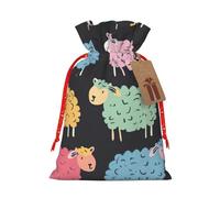 YKJJFVZ Lindo colorido ovejas dibujos animados patrón impresión versátil cordón Navidad regalo bolsas, material de yute, Navidad envoltura bolsas, bolsas de caramelo