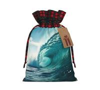 YKJJFVZ Ocean Green Wave Surf Print Cordones Bolsas de regalo Bolsas de regalo de Navidad Bolsas de regalo festivo