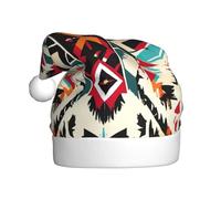 YKJJFVZ Patrón nativo americano estampado sombrero de Santa Claus, adulto sombrero de Navidad Unisex, sombrero de Navidad para Año Nuevo