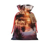 YKJJFVZ Puesta de sol coloridas nubes Palma impresión universal Navidad regalo Bolsas con cordón yute tela, bolsas de caramelo