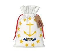 YKJJFVZ Rhode Island State Flag Print Versátil Cordón Bolsas de regalo de Navidad, material de arpillera, bolsas de regalo de Navidad, bolsas de caramelos