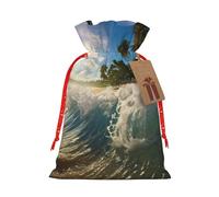 YKJJFVZ Water Rush To Tropical Beach - 2 bolsas de regalo de Navidad versátiles con cordón, material de arpillera, bolsas de envoltura de Navidad, bolsas de caramelos