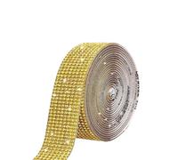YKKJ Rollo de Cintas de Diamantes Brillantes,Cinta de Cristal Diamantes,para DIY Artes Manualidades Teléfono Coche Decoración.(Dorado)