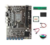 Yklhsocneg Placa base B250C Miner+CPU G3930+DDR4 4GB RAM+128G SSD+RGB Fan+Cable Switch + Cable 12XPCIE a USB3.0 Ranura para tarjeta GPU