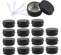 YKMYXZ, 48 latas de Aluminio Redondas vacías de 10 ml, Color Azul, con Tapas de Rosca, tarros de Almacenamiento, recipientes for cosméticos, macetas con 6 espátulas(Matte Black,15ml)