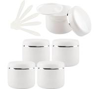 YKMYXZ, 5 tarros de plástico vacíos Blancos de 150 ml con Tapa de Rosca y Cinta Plateada, recipientes pequeños de Almacenamiento de 150 g for ungüentos caseros, 5 espátulas(30ml)