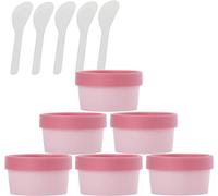 YKMYXZ, 6 tarros de plástico vacíos de Boca Ancha for mascarilla Facial Rosa de 200 ml, Recipiente cosmético a Prueba de Fugas de 200 g con Tapas con espátula de 6 Piezas