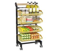 YKMYXZ, Carrito Organizador Independiente con Ruedas for Frutas y Verduras de 3, 4 o 5 Niveles, con Rejilla de Alambre Ajustable, for despensa, Oficina y Tienda.(4 Layer/42x32x90cm)